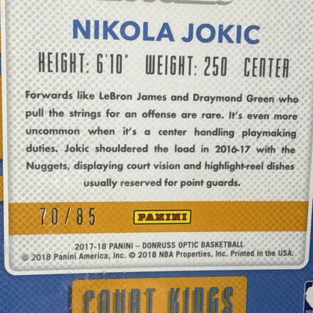 Panini 2017-18 Donruss Optic Nikola Jokić Court Kings Insert #40 Nuggets /85